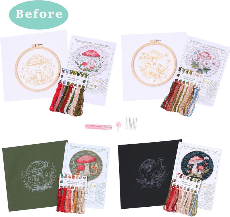 REEWISLY 4 pcs of Embroidery Starter kit with Patterns and Instructions, DIY Adult Beginner Embroidery Kits, Including 2 Plastic Embroidery Rings, 1 Pair of Scissors, Colored Threads and Needles - Image 2